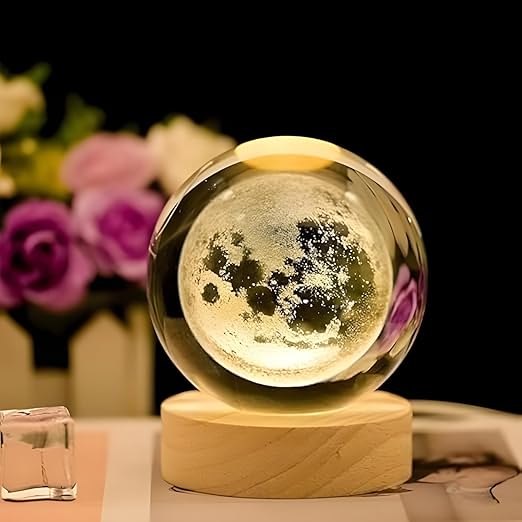 3D Crystal Moon Lamp, Creative Engraved Crystal Ball