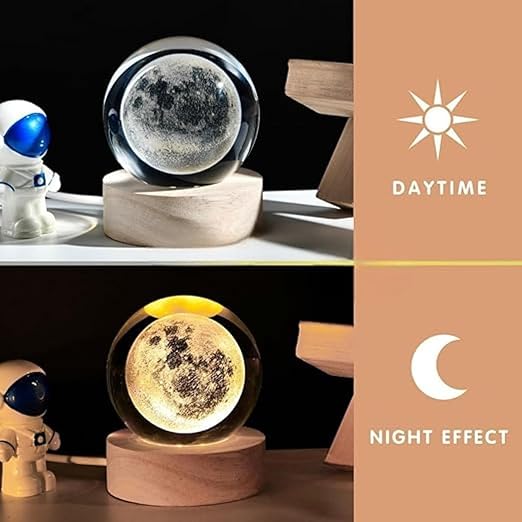3D Crystal Moon Lamp, Creative Engraved Crystal Ball