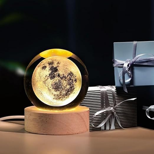 3D Crystal Moon Lamp, Creative Engraved Crystal Ball