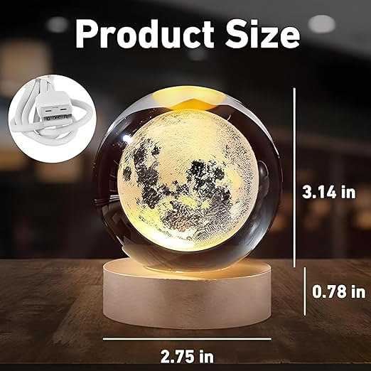 3D Crystal Moon Lamp, Creative Engraved Crystal Ball